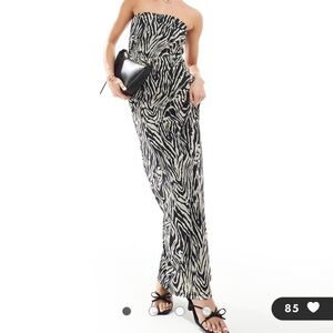 Mesh bandeau maxi dress in abstract zebra print